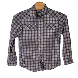 Eddie Bauer‎ Pearl Snap Button Up Shirt Long Sleeve Gray White Classic Fit